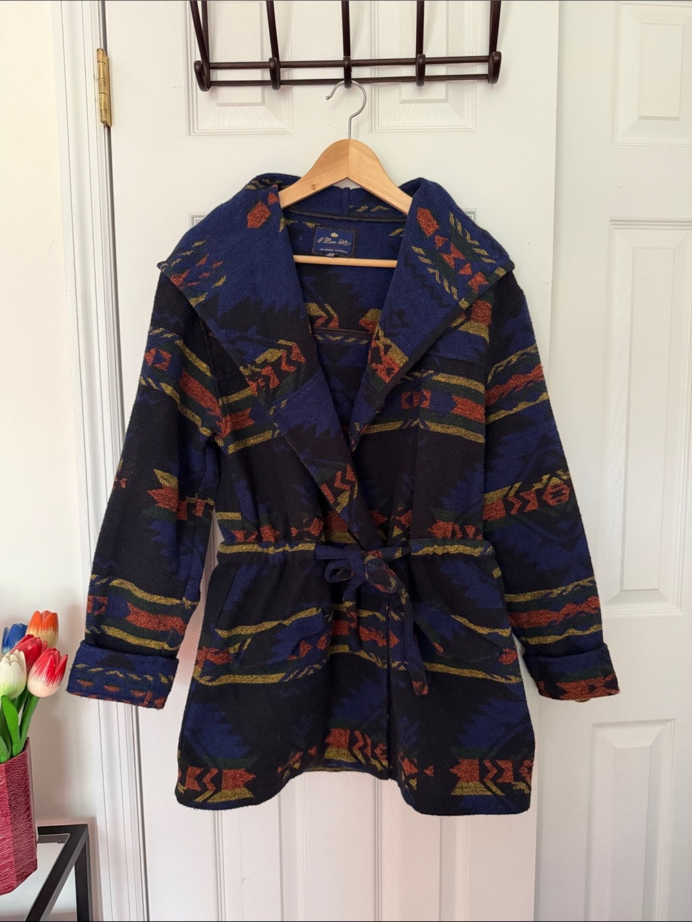 Forever 21 Southwestern Print Hooded Wrap Wooly Sweater Coat | Women's Medium - Picture 3 of 11